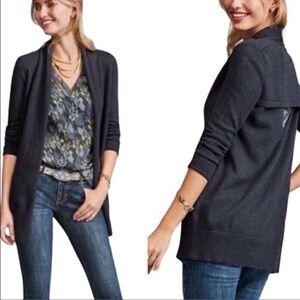 Cabi Women's Blue/Gray Open Front Cardigan With Peekaboo Back